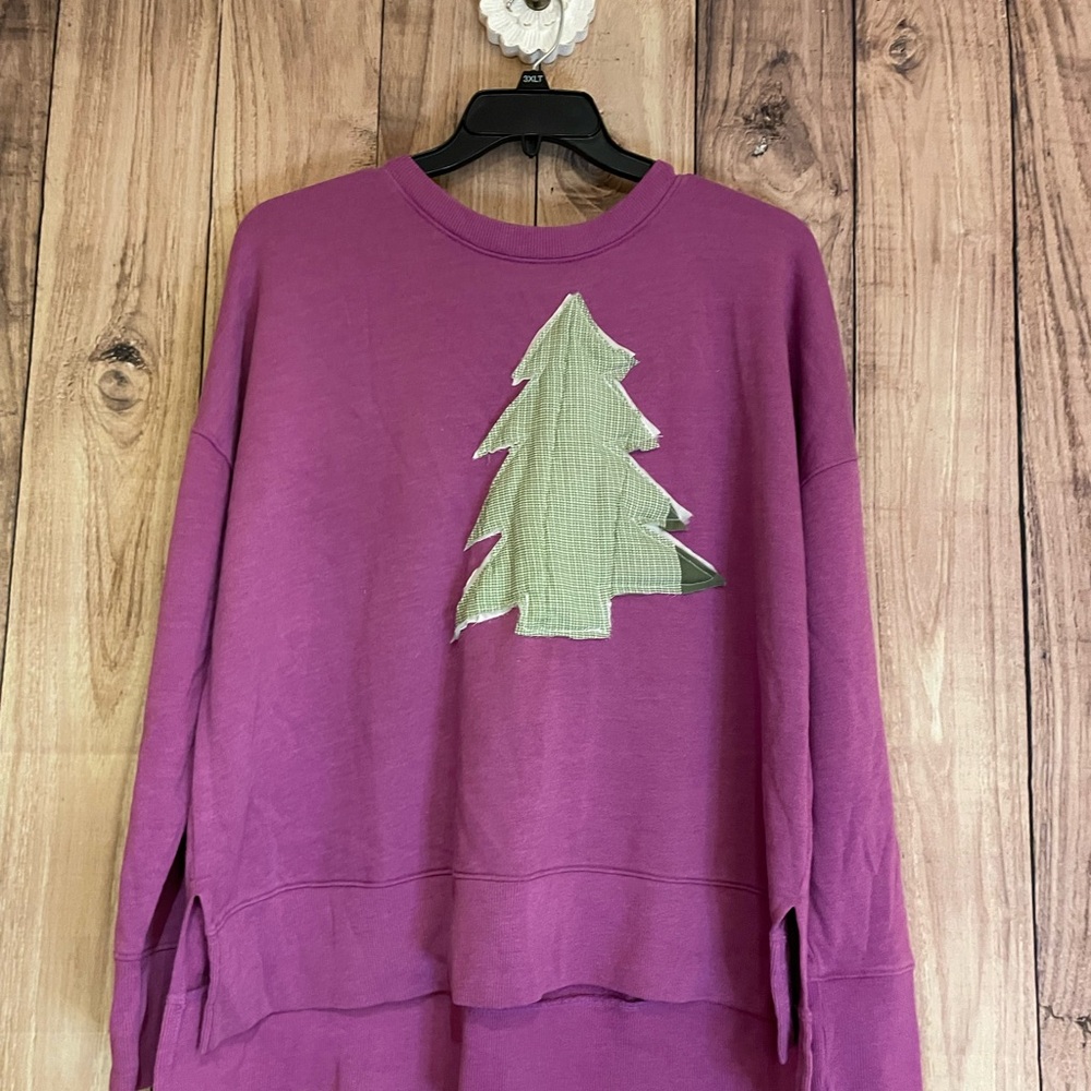 Upcycled Sweatshirt with Green Tree quilted appliqué XL